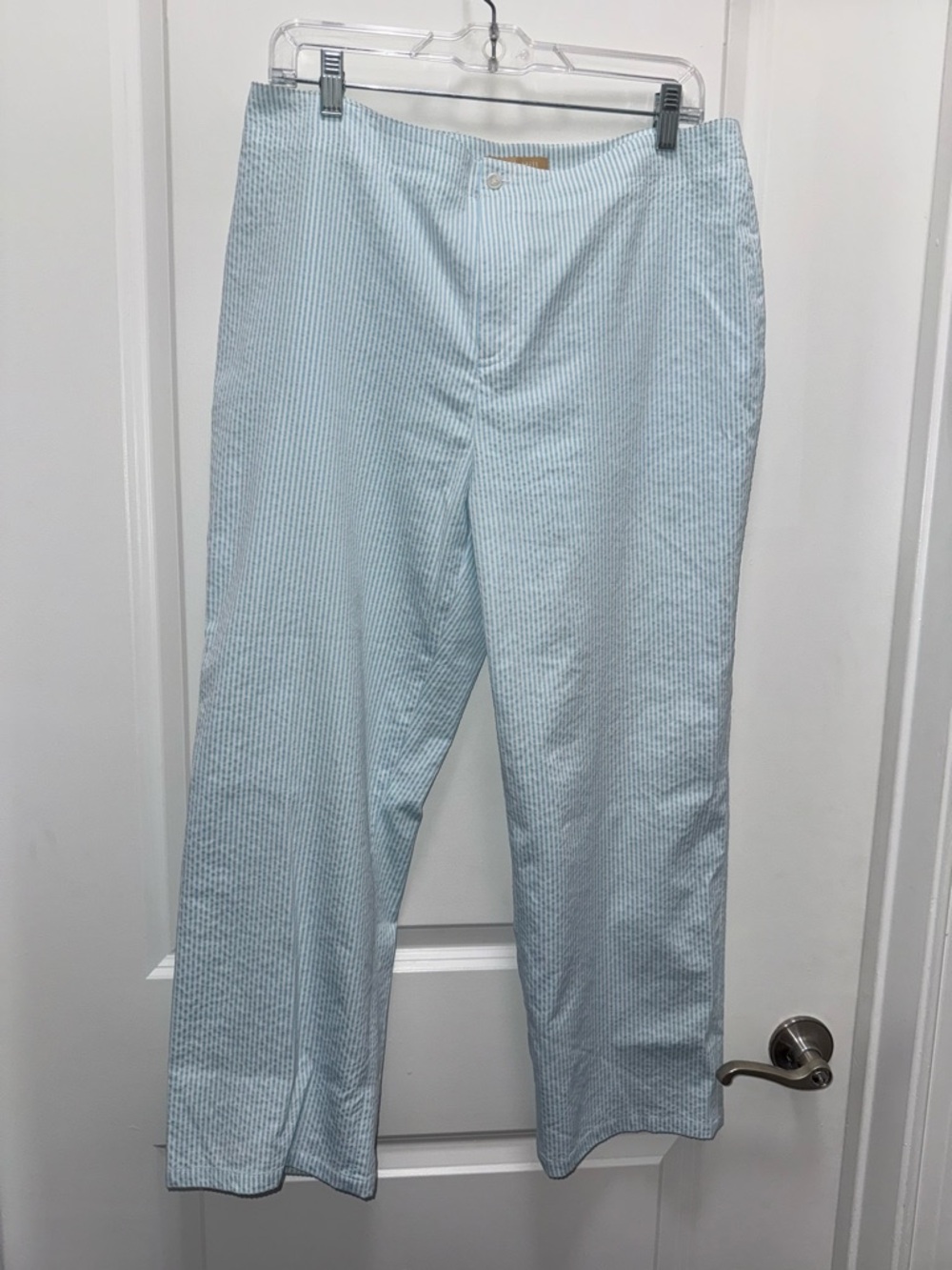 Kate Hill Casual Women’s Light Blue Seersucker Pull-On Pants